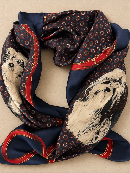 Echo Accessories - Echo Navy Silk Dog Print Square Scarf Italy Vintage Equestrian Luxury